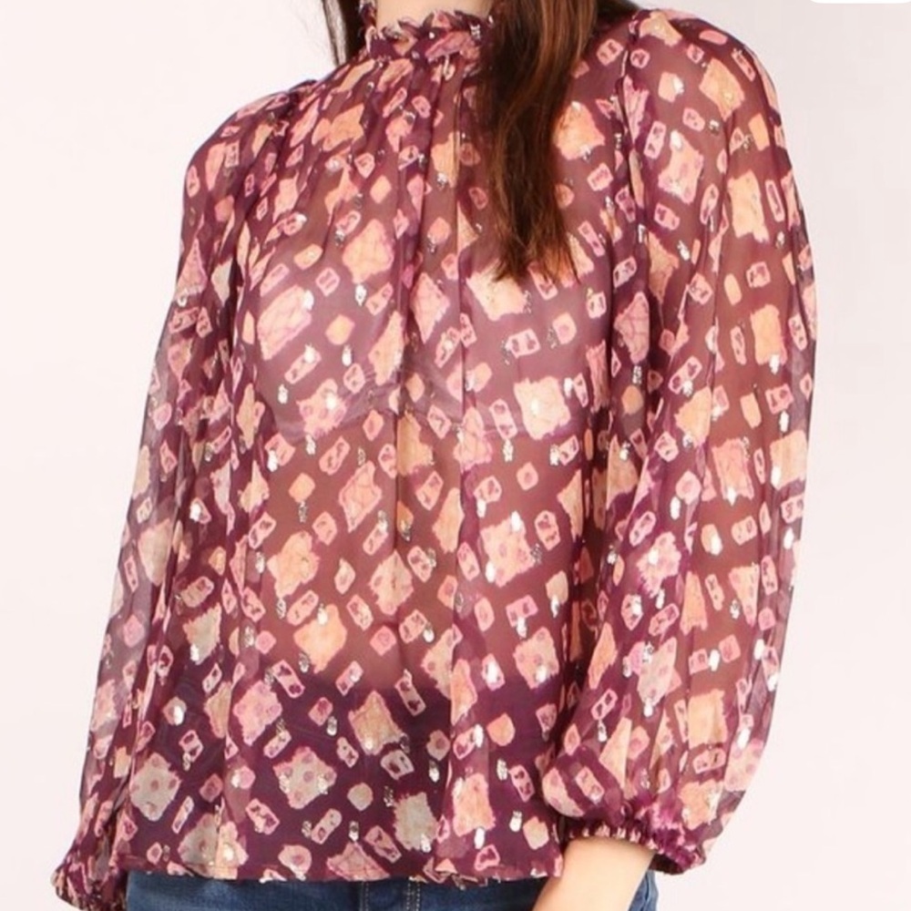 Ulla Johnson Sandrine Blouse - Maroon, Cream, Metallic Gold - Picture 3 of 7